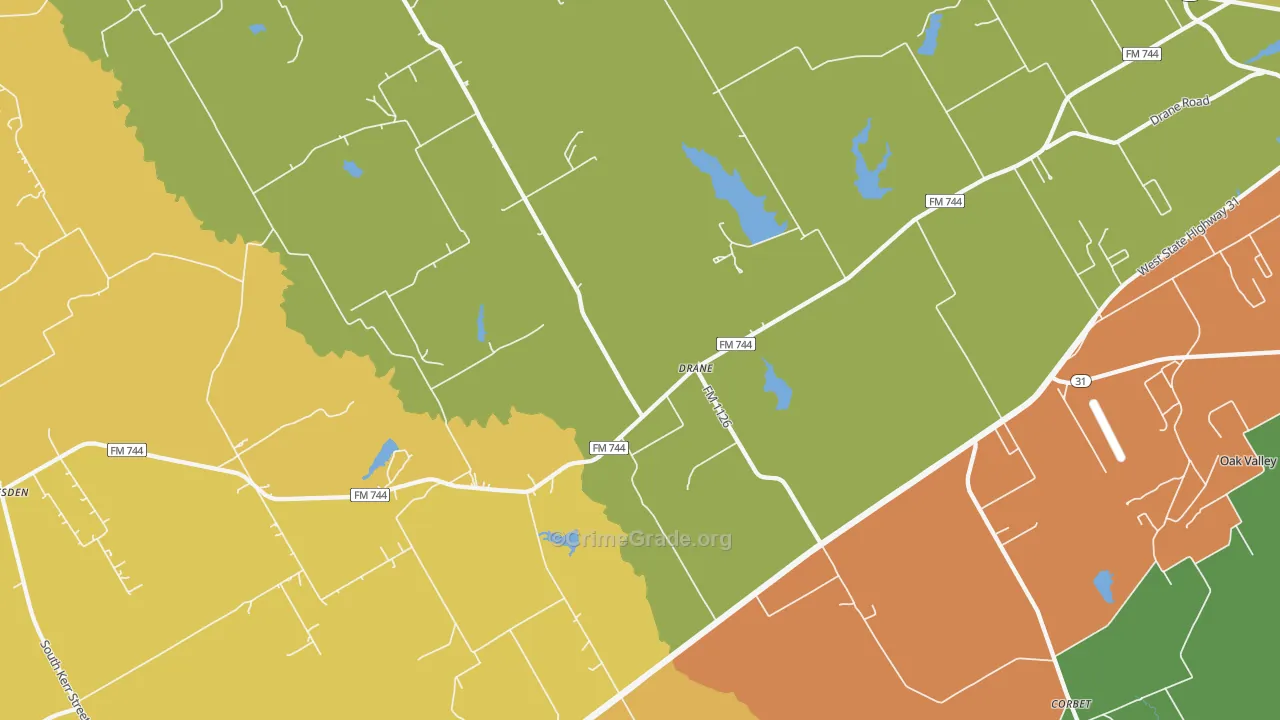 Drane, TX Map of Drug-Related Crime Rates