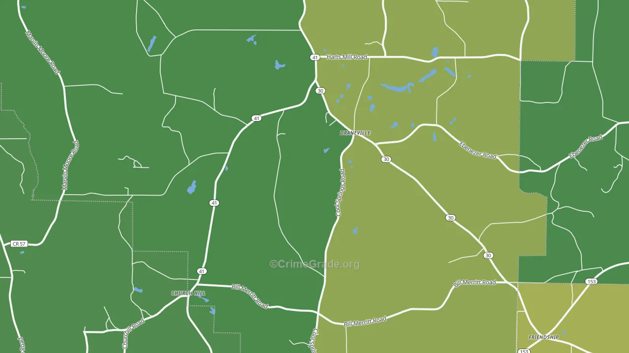 Draneville, GA Map of Drug-Related Crime Rates