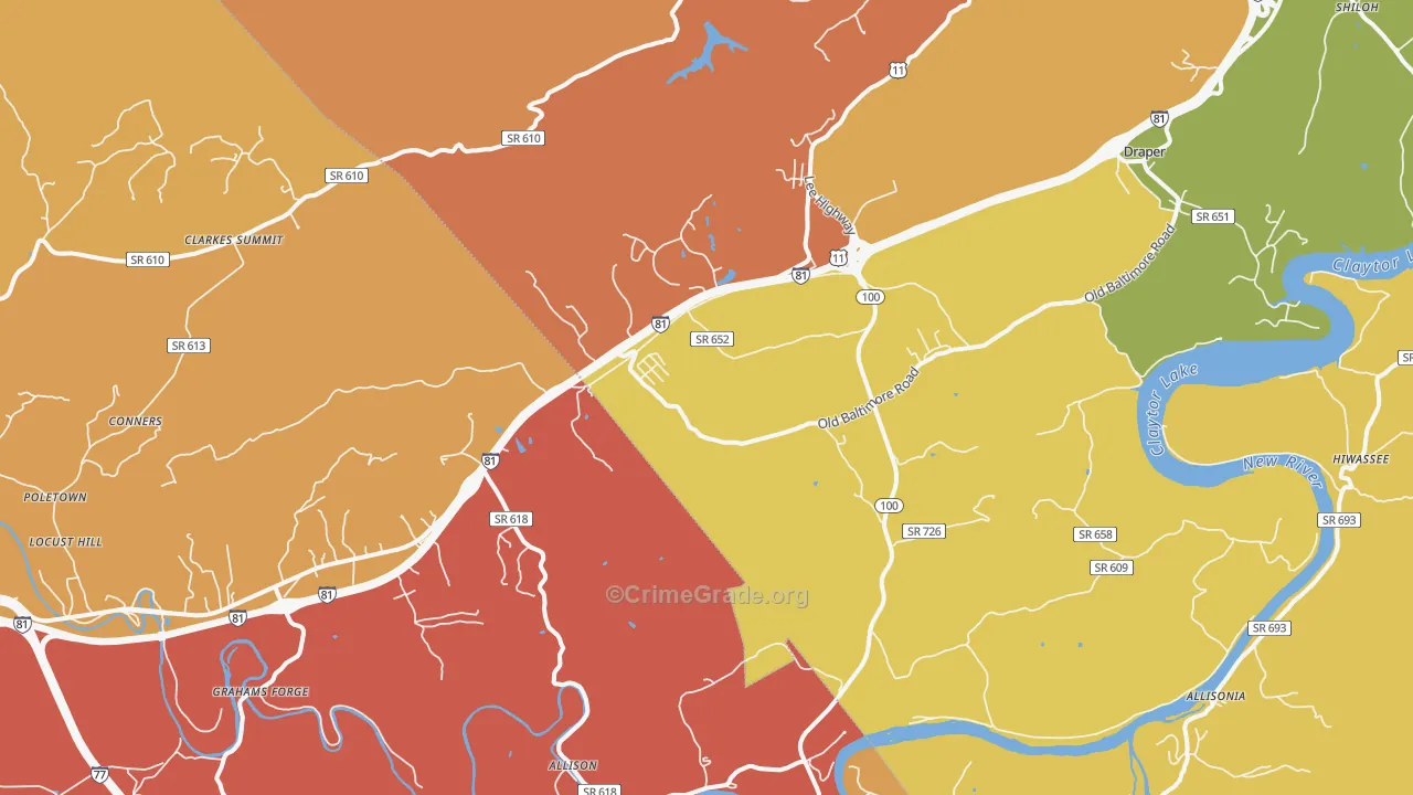 Draper, VA Map of Drug-Related Crime Rates