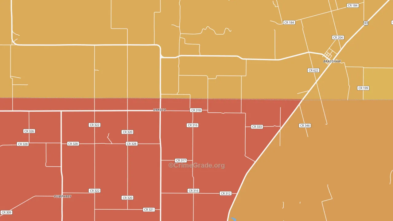 Drasco, TX Map of Drug-Related Crime Rates