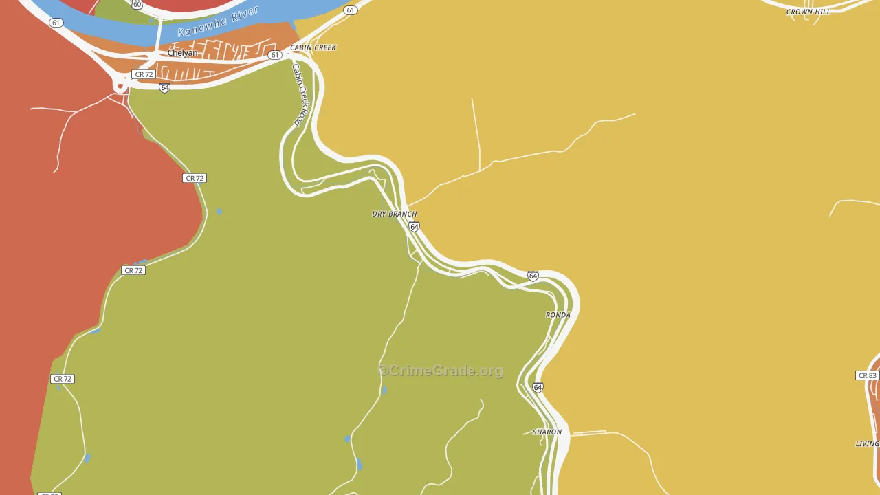 Drybranch, WV Map of Drug-Related Crime Rates