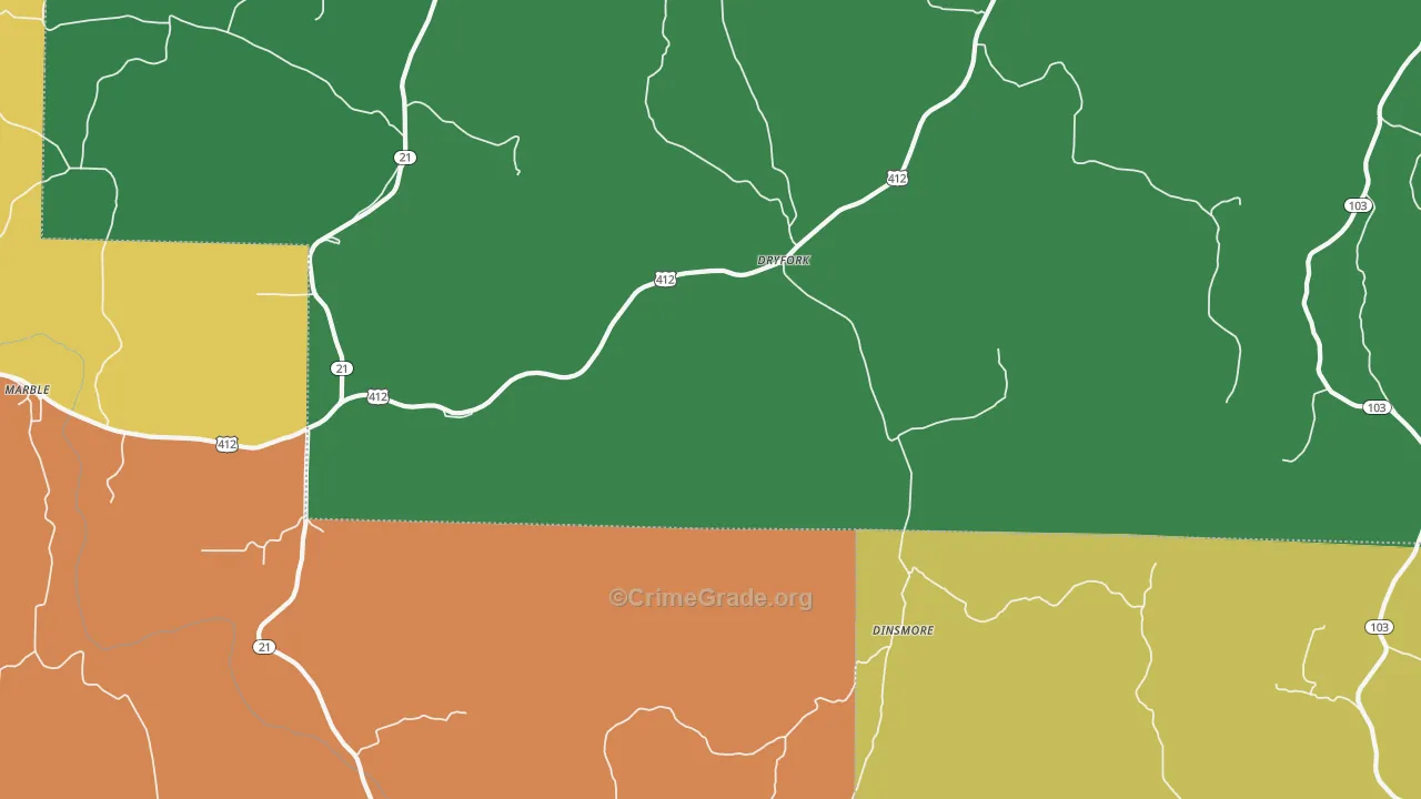 Dryfork, AR Map of Drug-Related Crime Rates