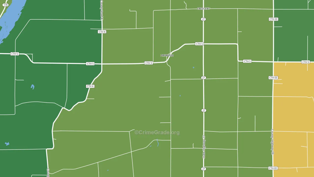 Drywood, WI Map of Drug-Related Crime Rates