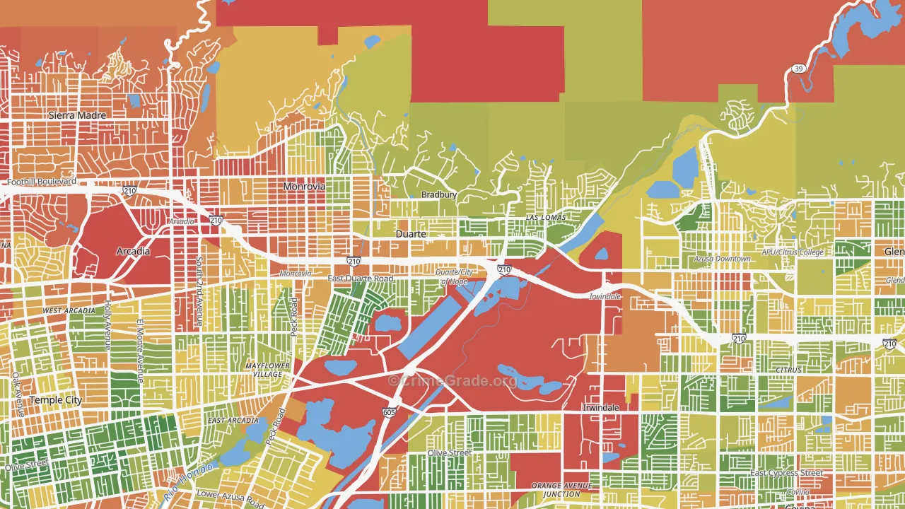 Duarte, CA Map of Drug-Related Crime Rates