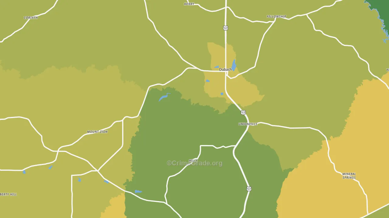 Dubach, LA Map of Drug-Related Crime Rates