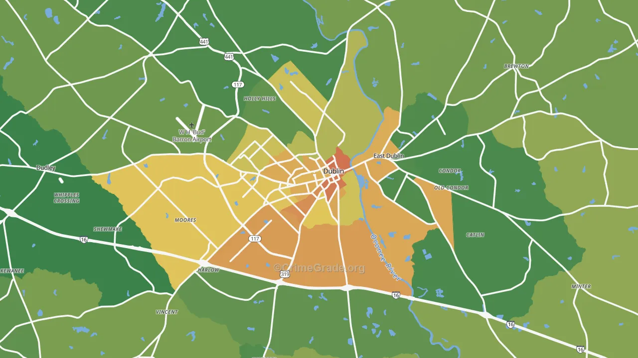 Dublin, GA Map of Drug-Related Crime Rates