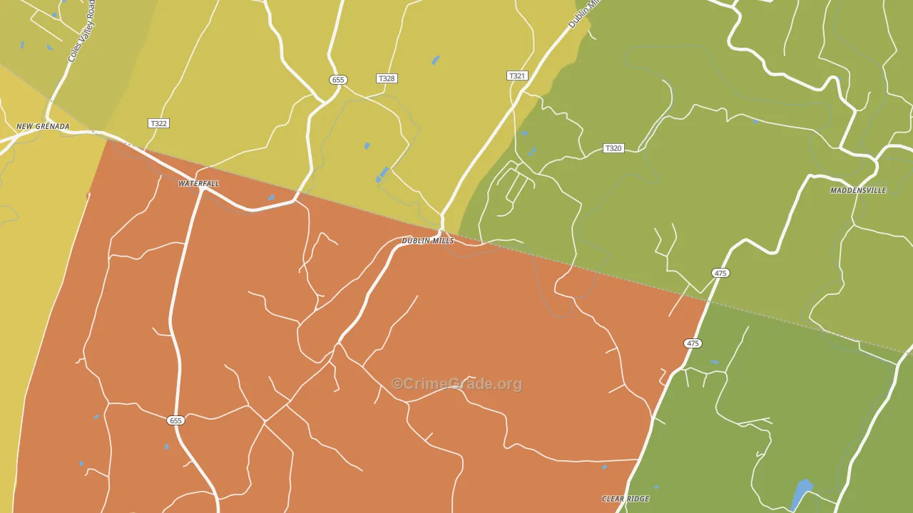 Dublin Mills, PA Map of Drug-Related Crime Rates