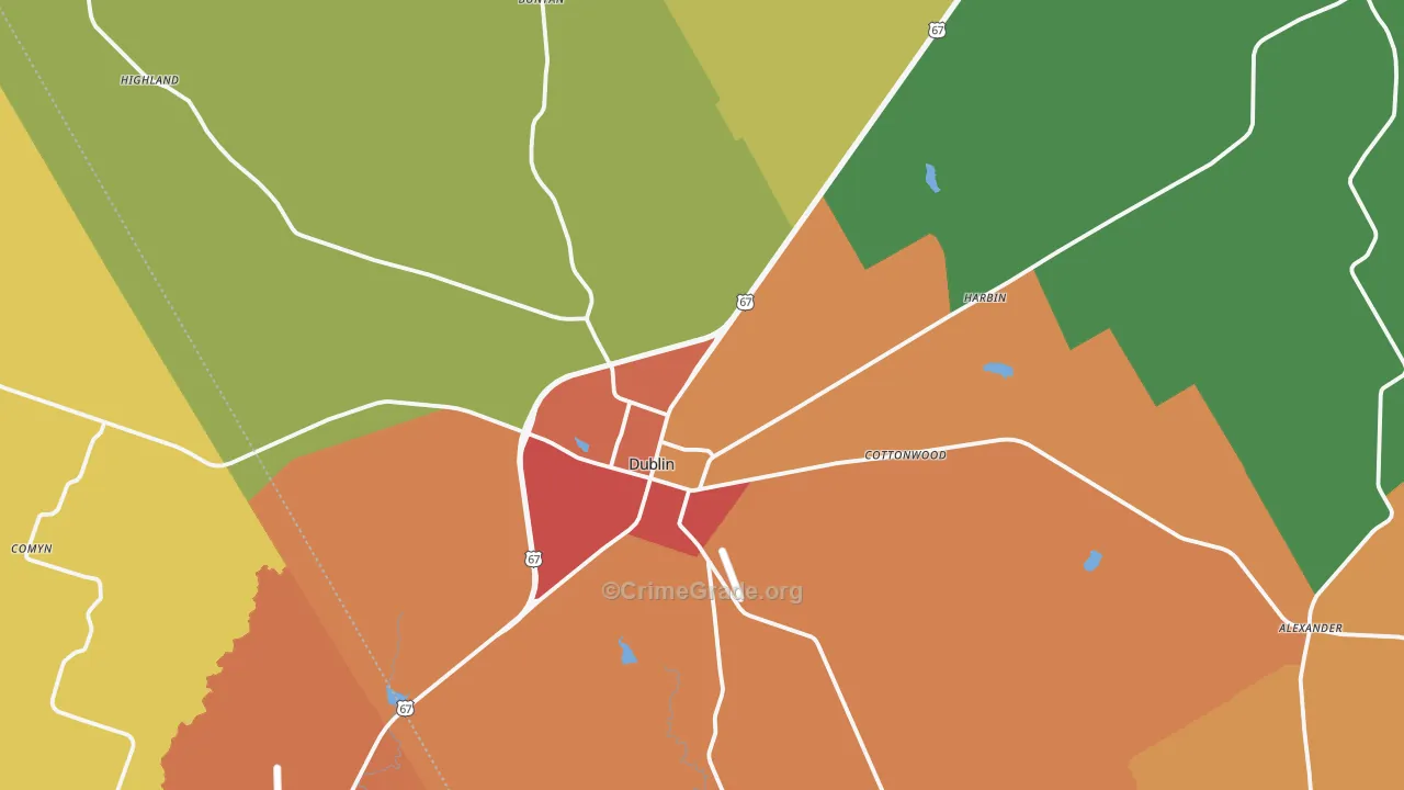 Dublin, TX Map of Drug-Related Crime Rates