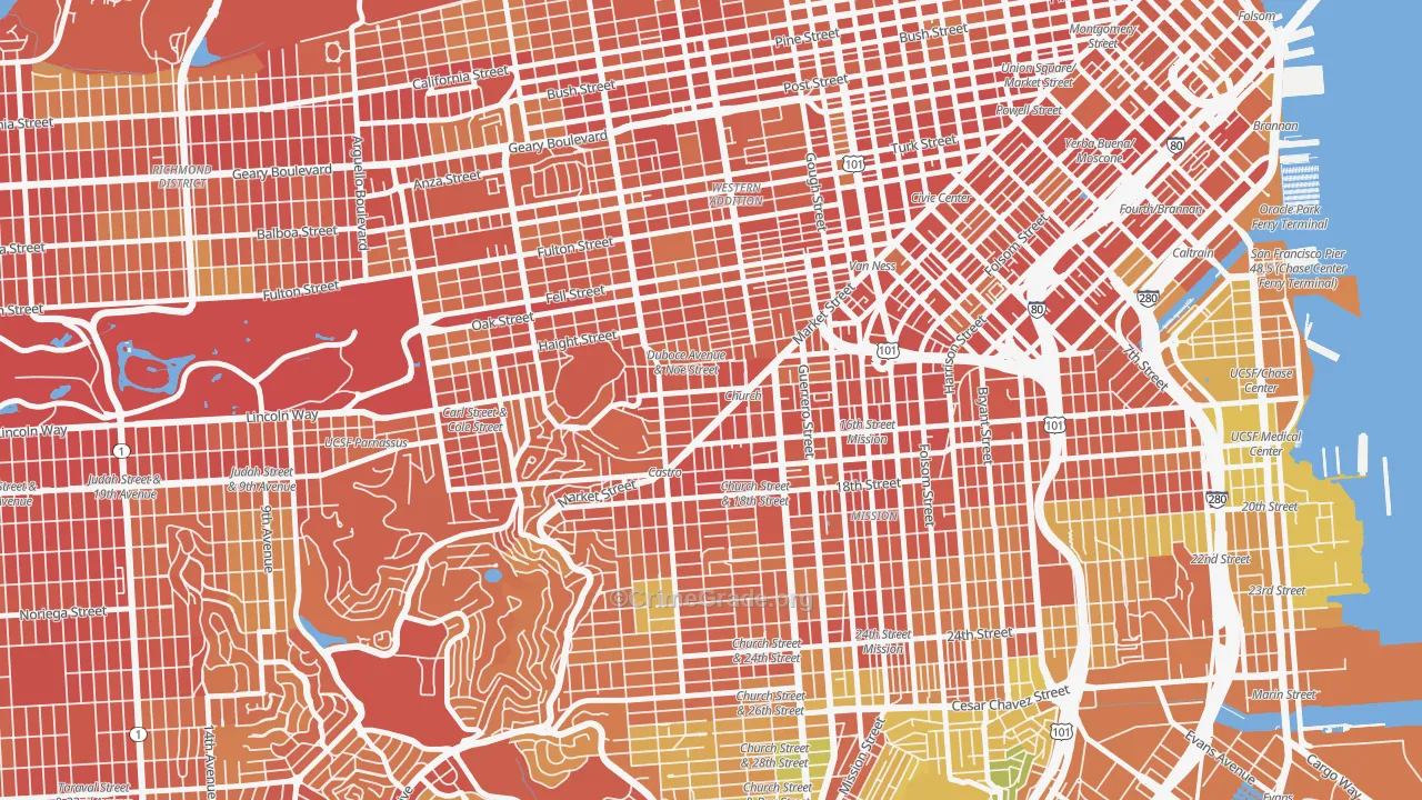 Duboce Triangle, San Francisco, CA Map of Drug-Related Crime Rates