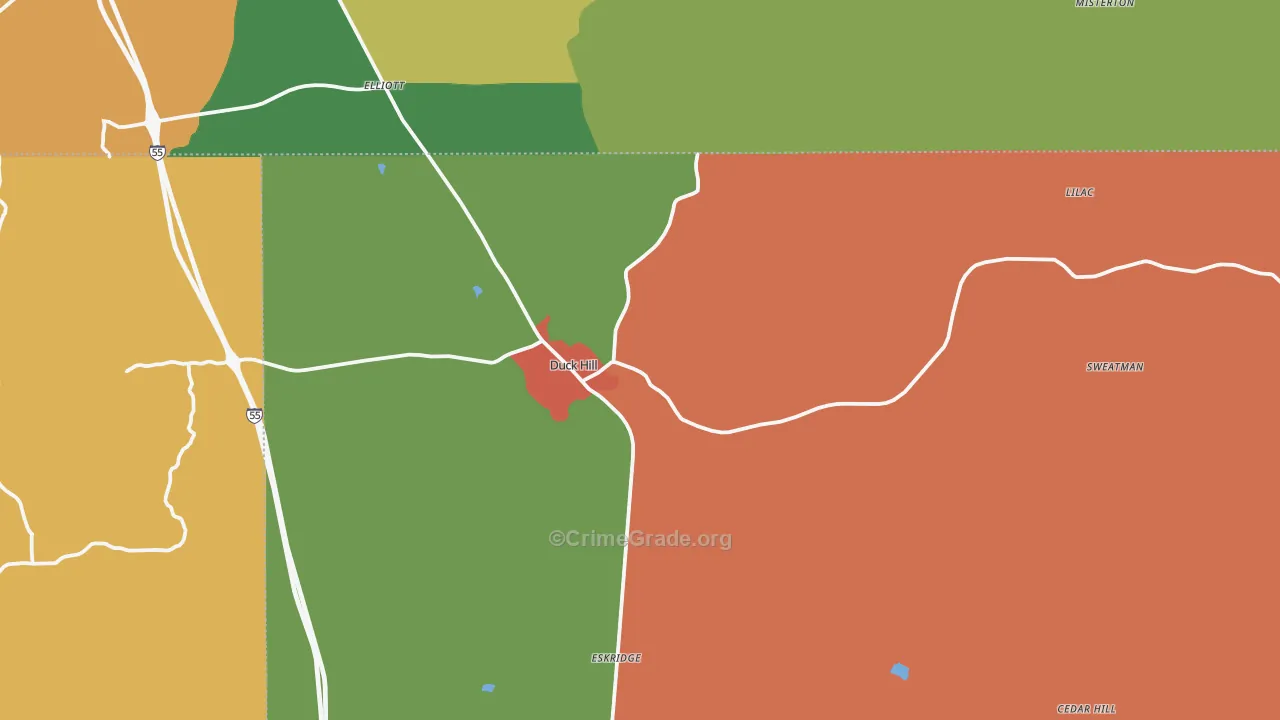 Duck Hill, MS Map of Drug-Related Crime Rates