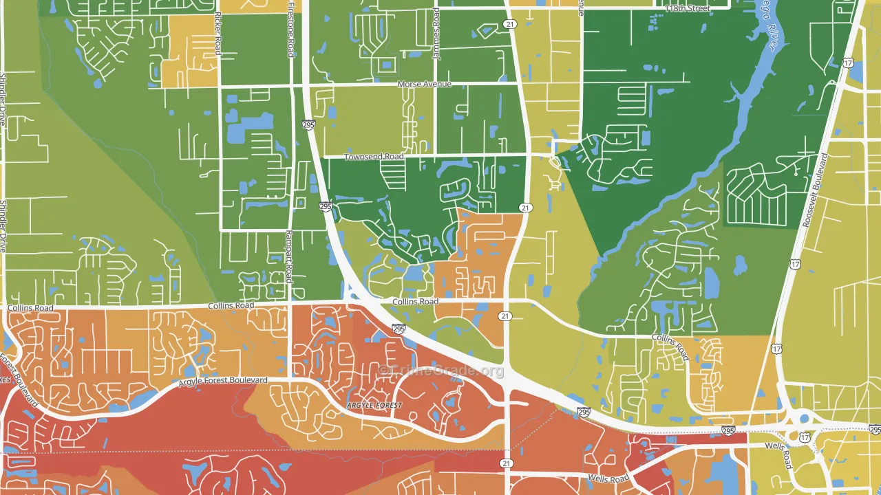 Duclay, Jacksonville, FL Map of Drug-Related Crime Rates