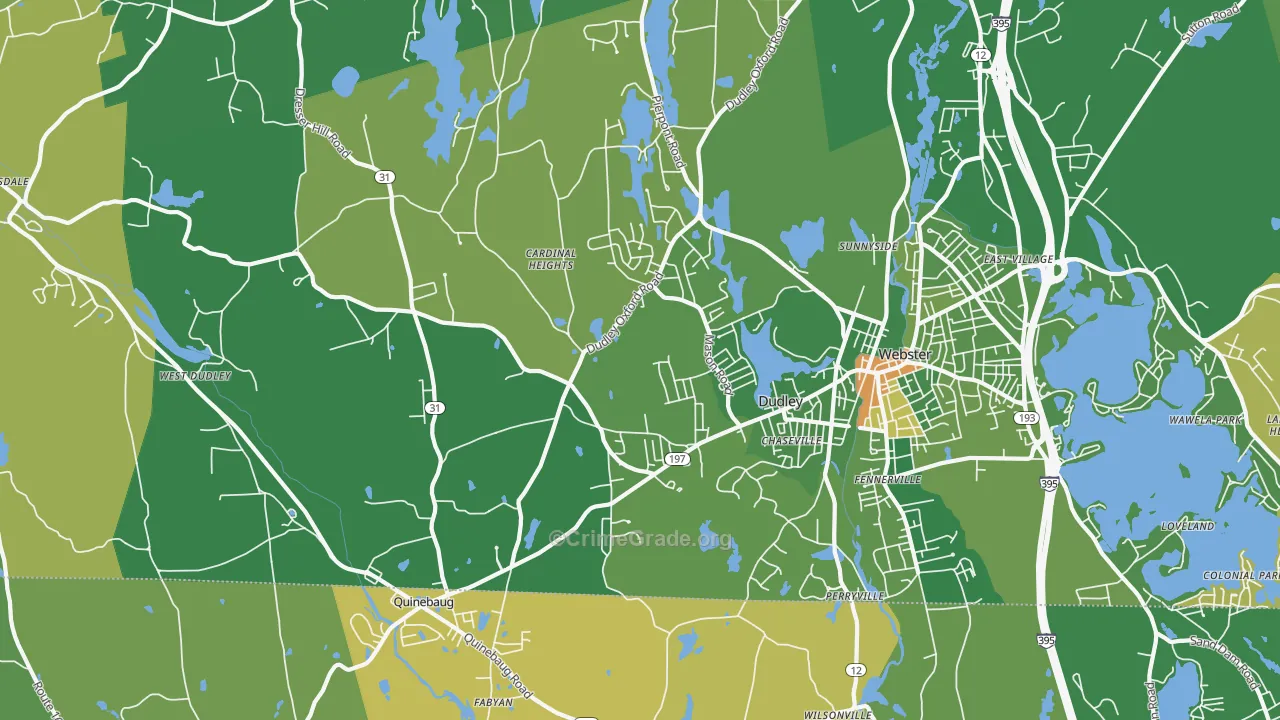 Dudley, MA Map of Drug-Related Crime Rates