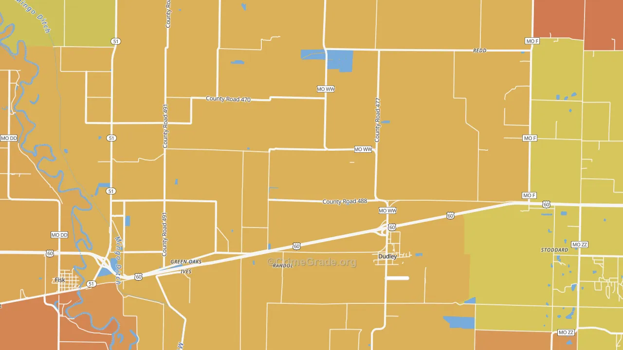 Dudley, MO Map of Drug-Related Crime Rates