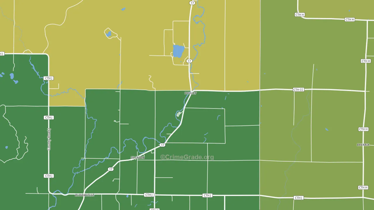 Dudley, WI Map of Drug-Related Crime Rates