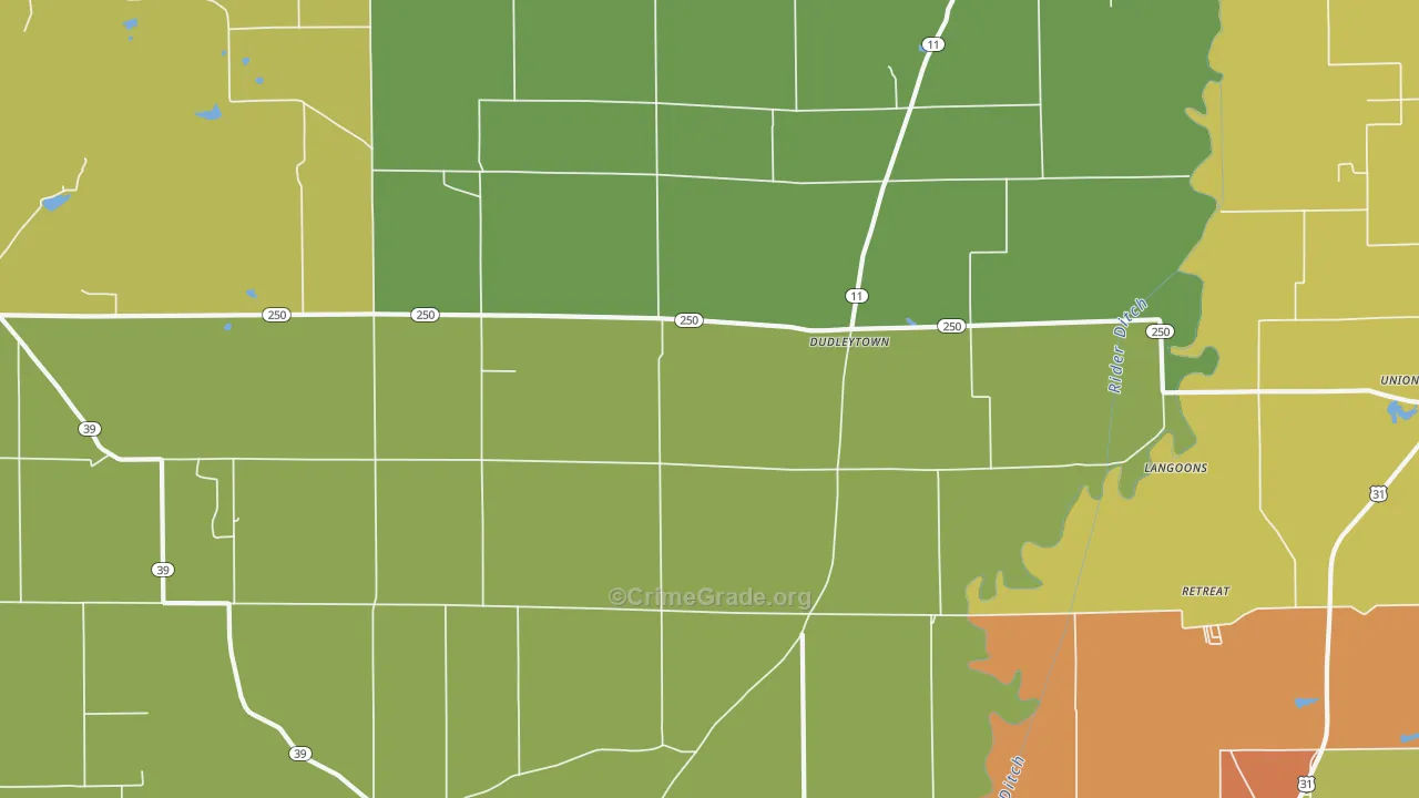 Dudleytown, IN Map of Drug-Related Crime Rates