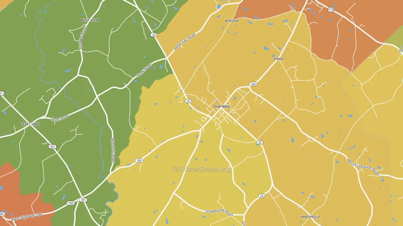 Due West, SC Map of Drug-Related Crime Rates