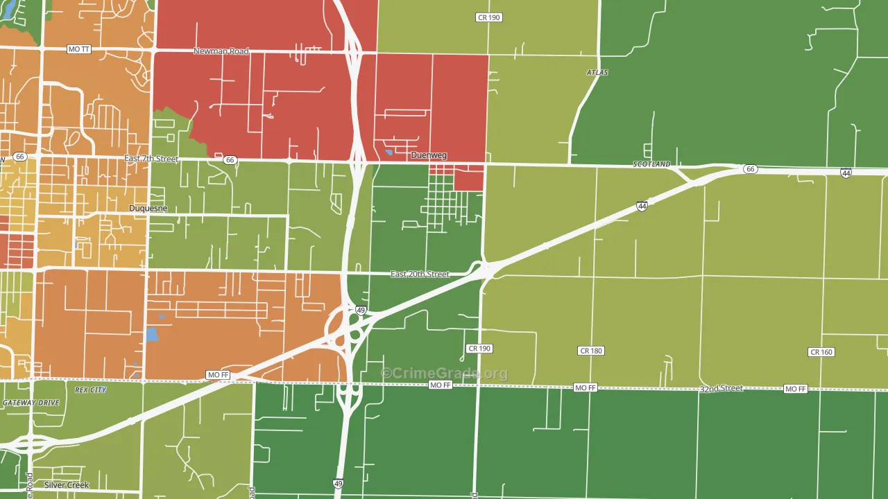 Duenweg, MO Map of Drug-Related Crime Rates