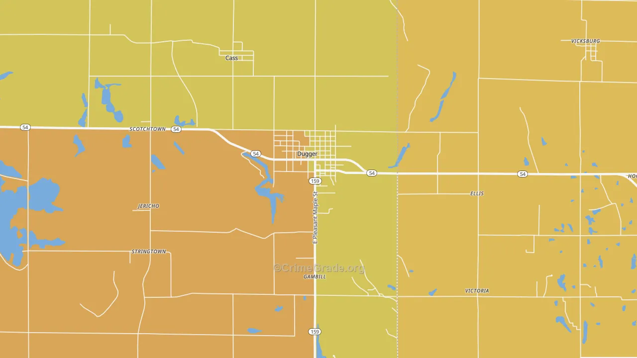 Dugger, IN Map of Drug-Related Crime Rates