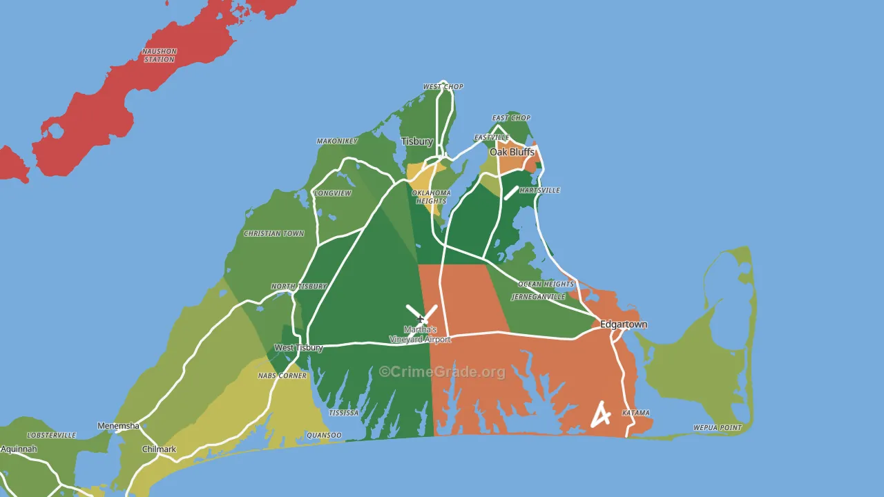 Dukes County, MA Map of Drug-Related Crime Rates