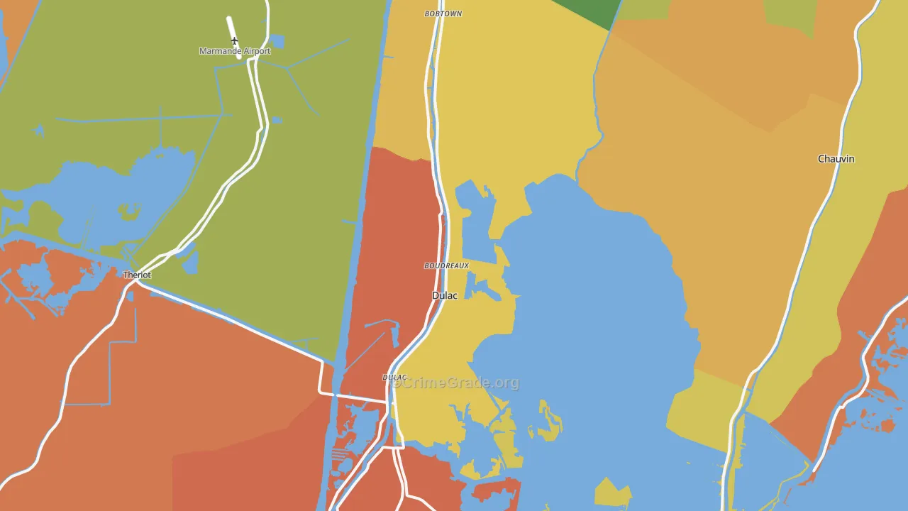 Dulac, LA Map of Drug-Related Crime Rates