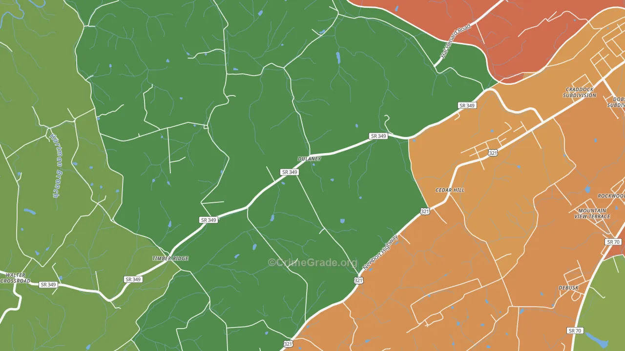 Dulaney, TN Map of Drug-Related Crime Rates