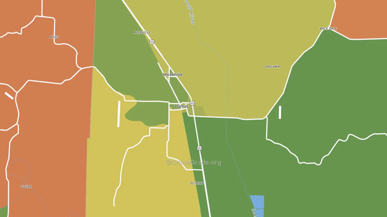 Dumas, AR Map of Drug-Related Crime Rates