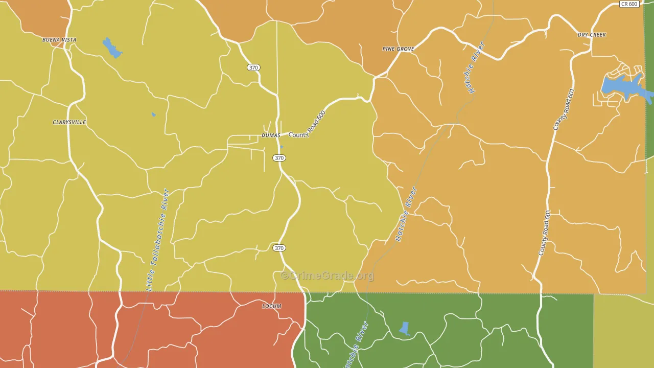 Dumas, MS Map of Drug-Related Crime Rates