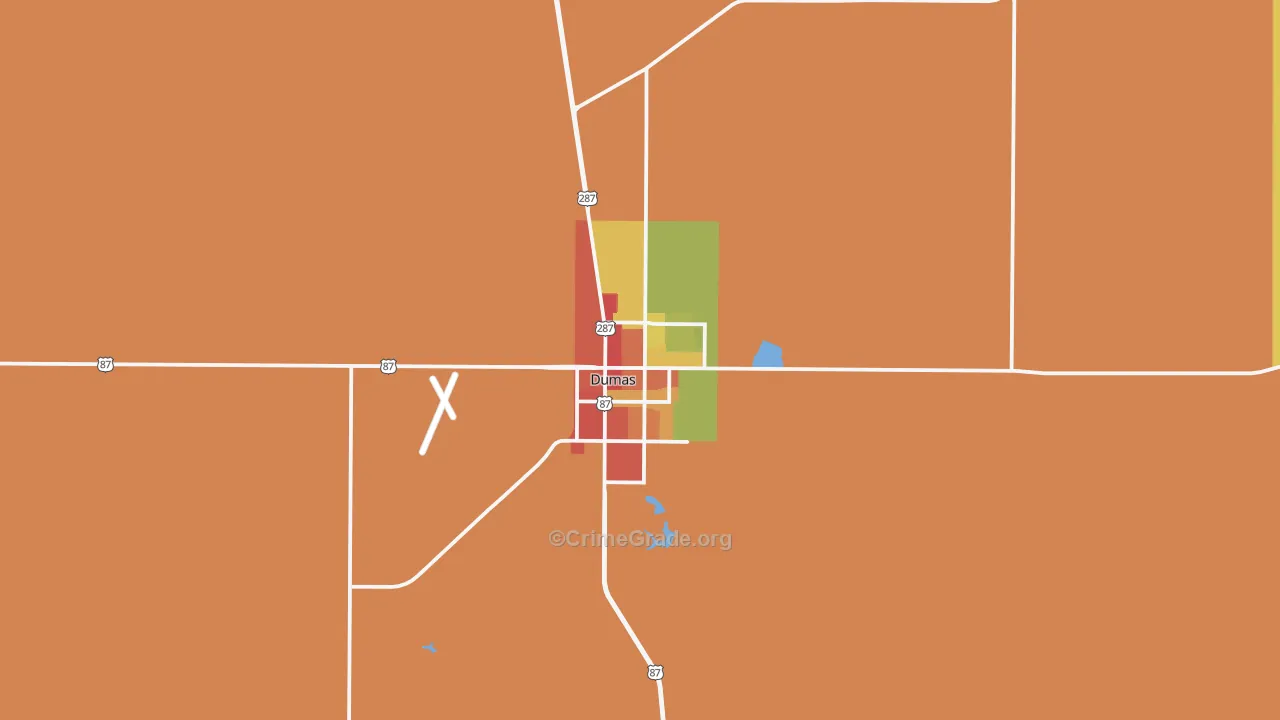 Dumas, TX Map of Drug-Related Crime Rates