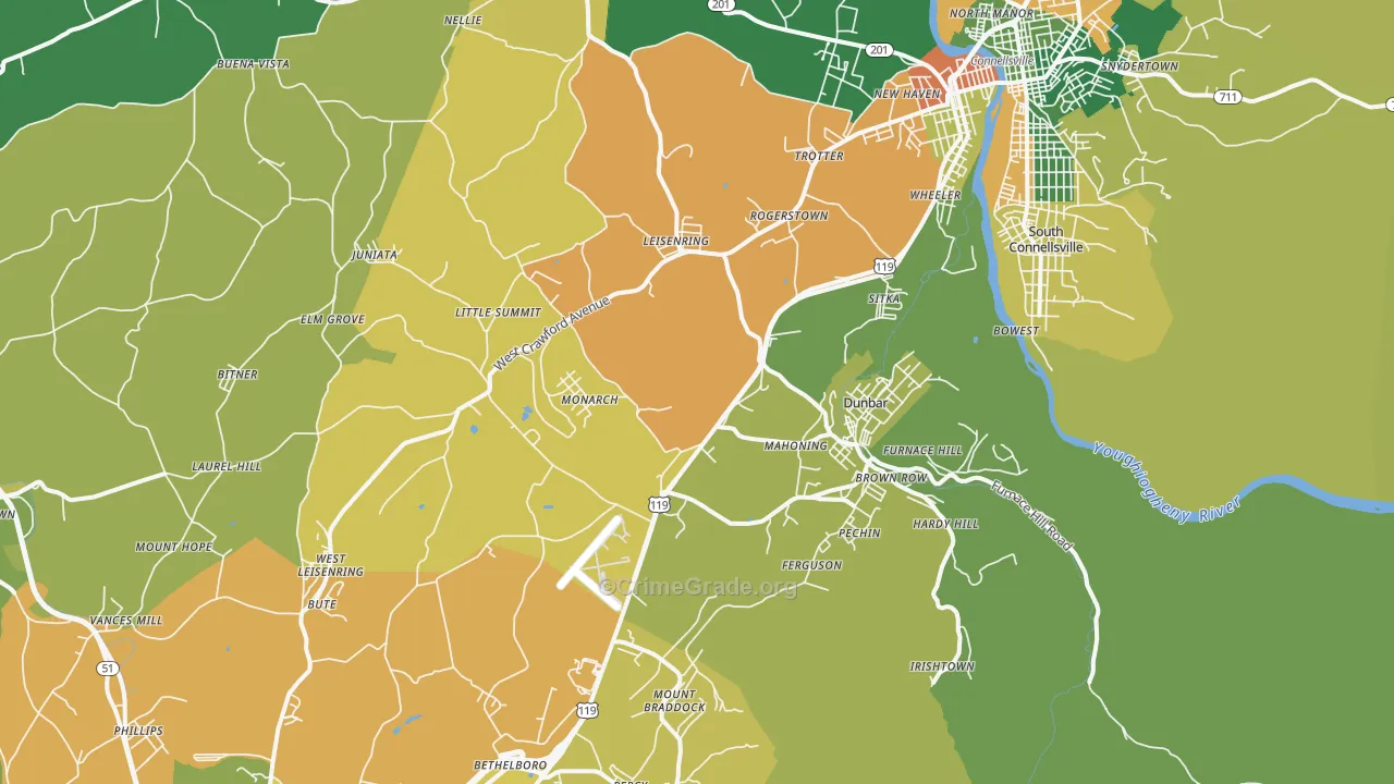 Dunbar, PA Map of Drug-Related Crime Rates