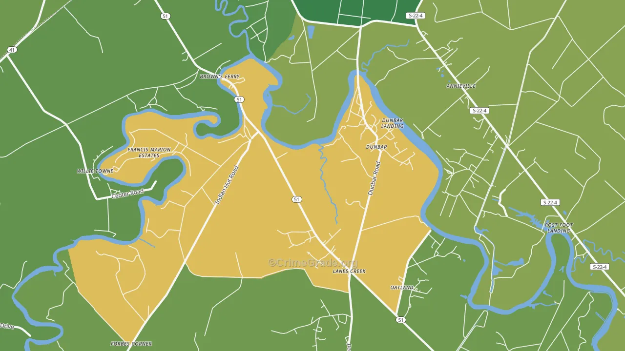 Dunbar, SC Map of Drug-Related Crime Rates