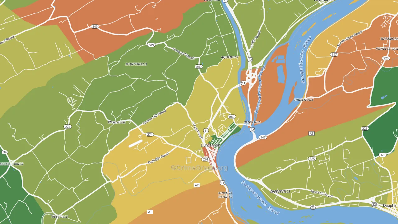 Duncannon, PA Map of Drug-Related Crime Rates