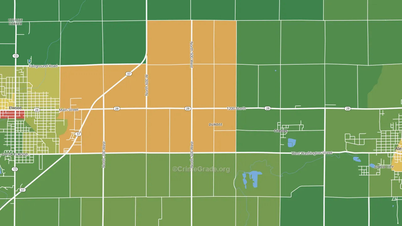 Dundee, IN Map of Drug-Related Crime Rates