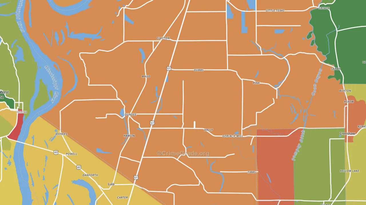 Dundee, MS Map of Drug-Related Crime Rates