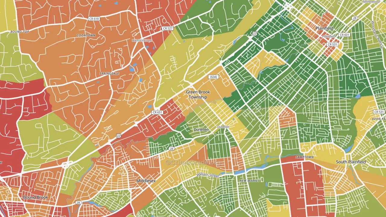 Dunellen, NJ Map of Drug-Related Crime Rates