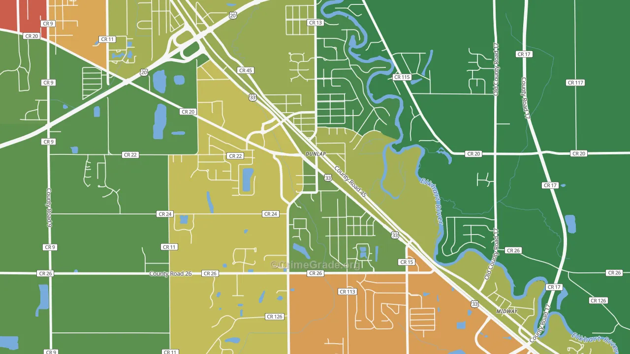 Dunlap, IN Map of Drug-Related Crime Rates
