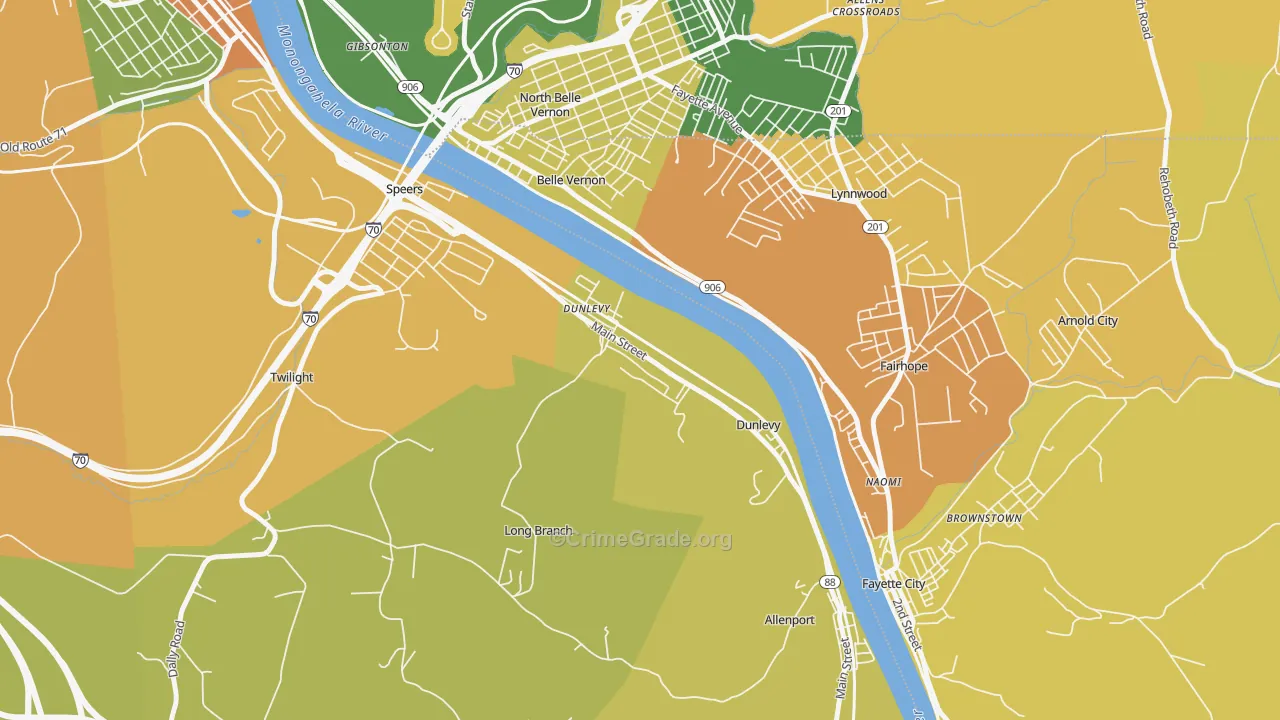 Dunlevy, PA Map of Drug-Related Crime Rates