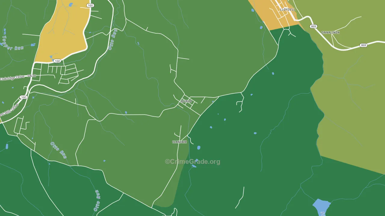Dunlo, PA Map of Drug-Related Crime Rates