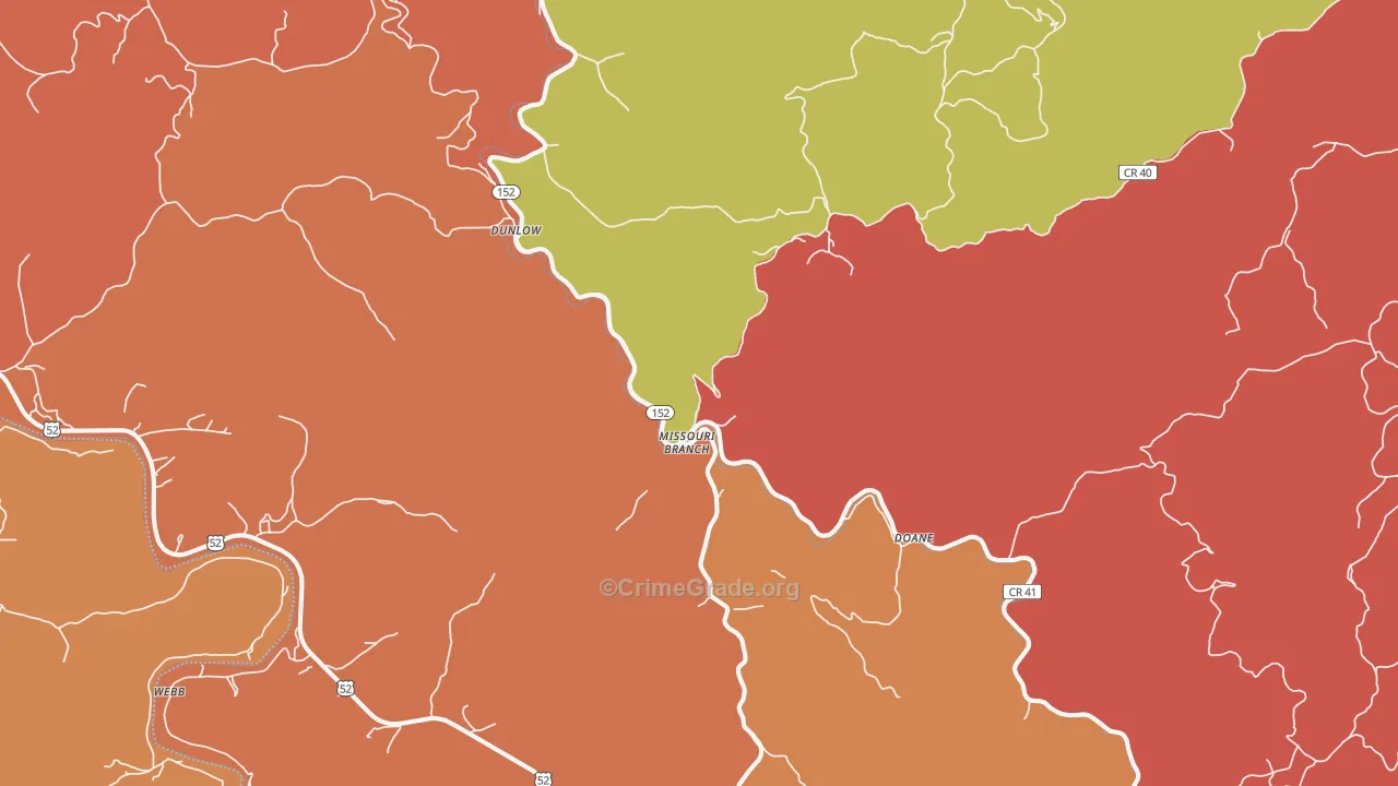 Dunlow, WV Map of Drug-Related Crime Rates