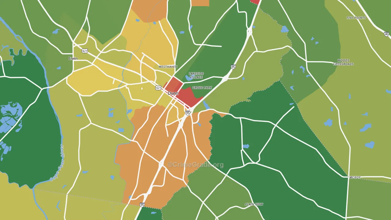 Dunn, NC Map of Drug-Related Crime Rates