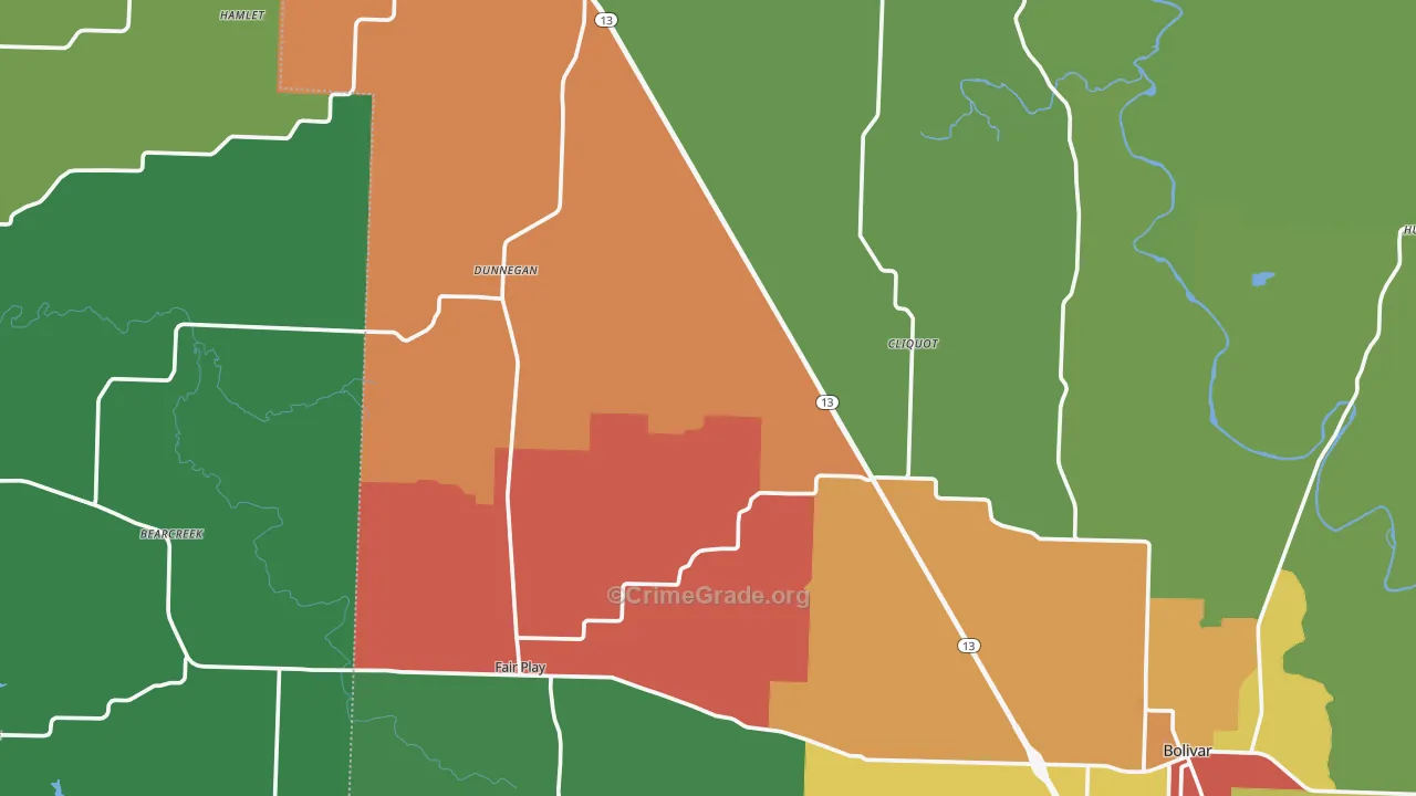 Dunnegan, MO Map of Drug-Related Crime Rates