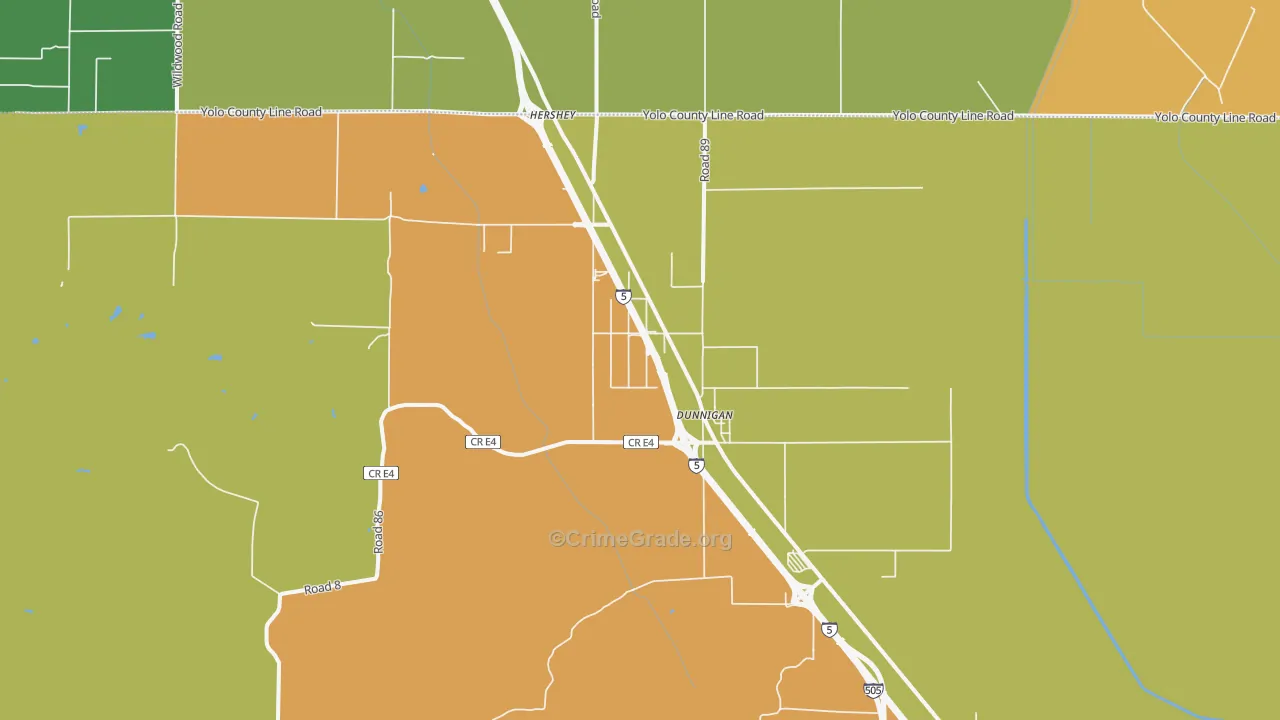 Dunnigan, CA Map of Drug-Related Crime Rates