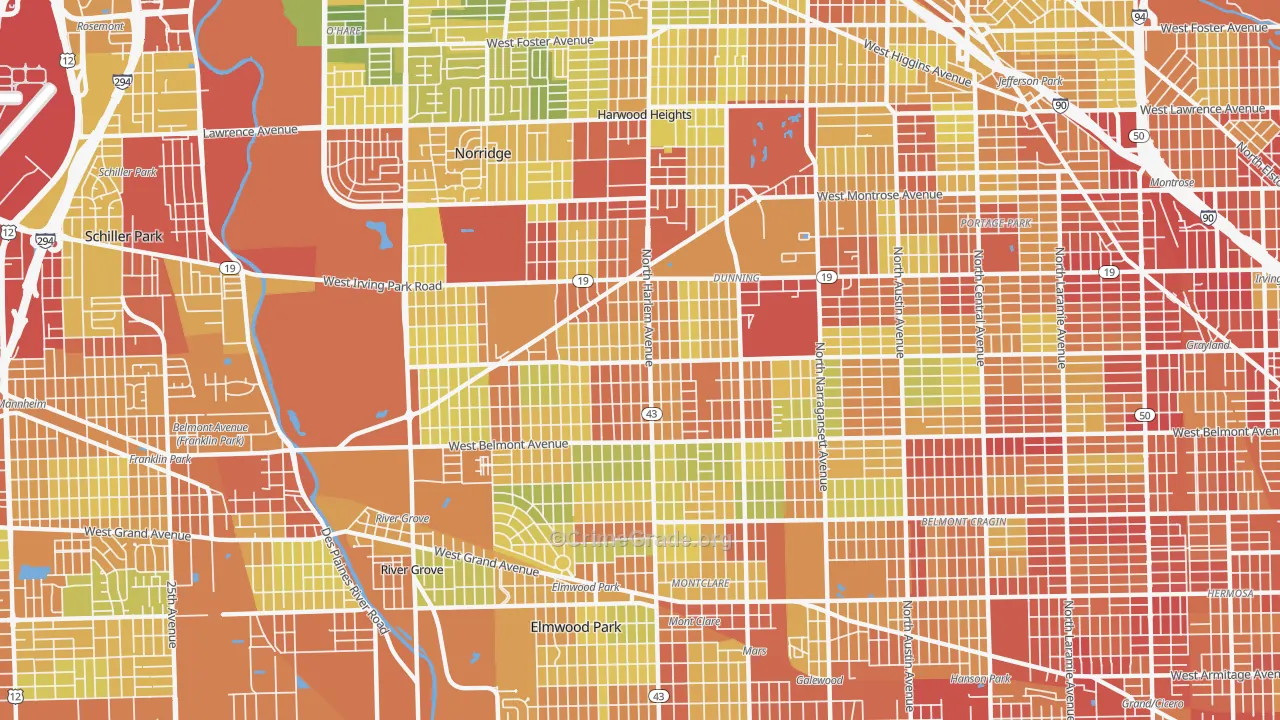 Dunning, Chicago, IL Map of Drug-Related Crime Rates