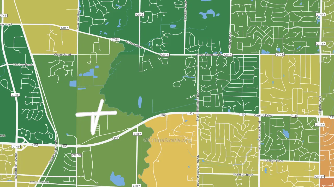 Duplainville, WI Map of Drug-Related Crime Rates