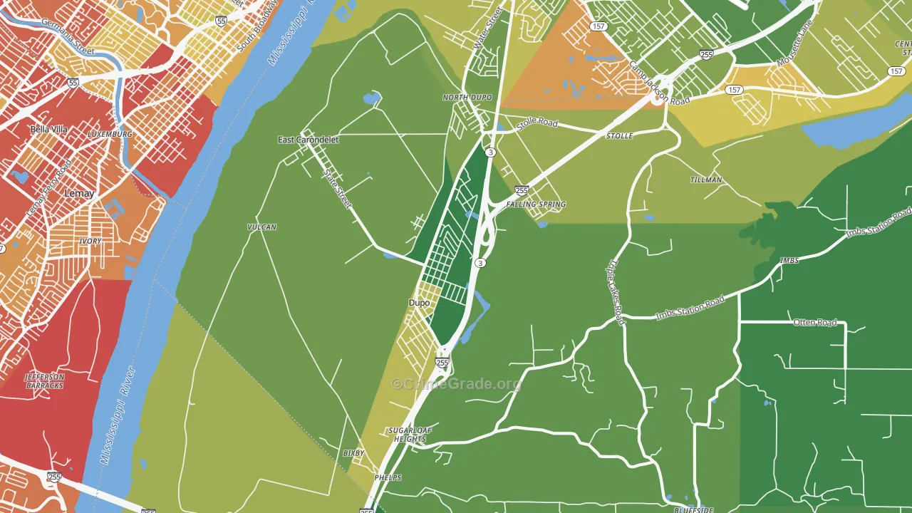 Dupo, IL Map of Drug-Related Crime Rates