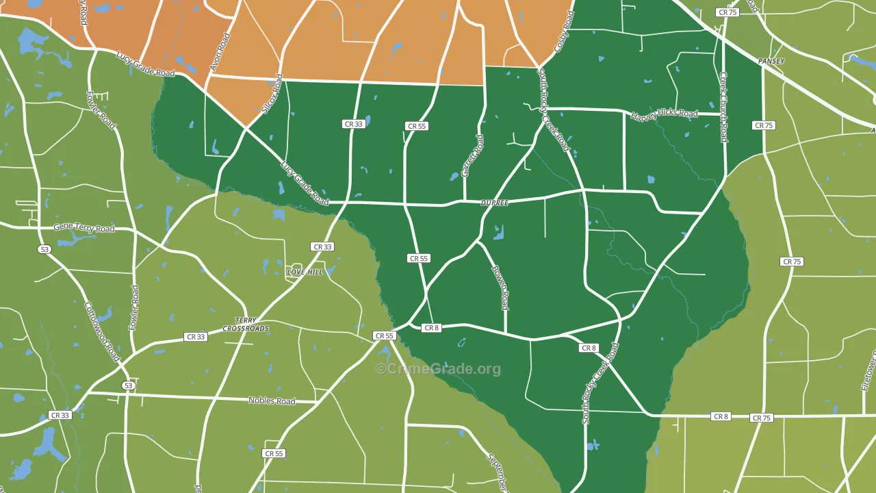 Dupree, AL Map of Drug-Related Crime Rates