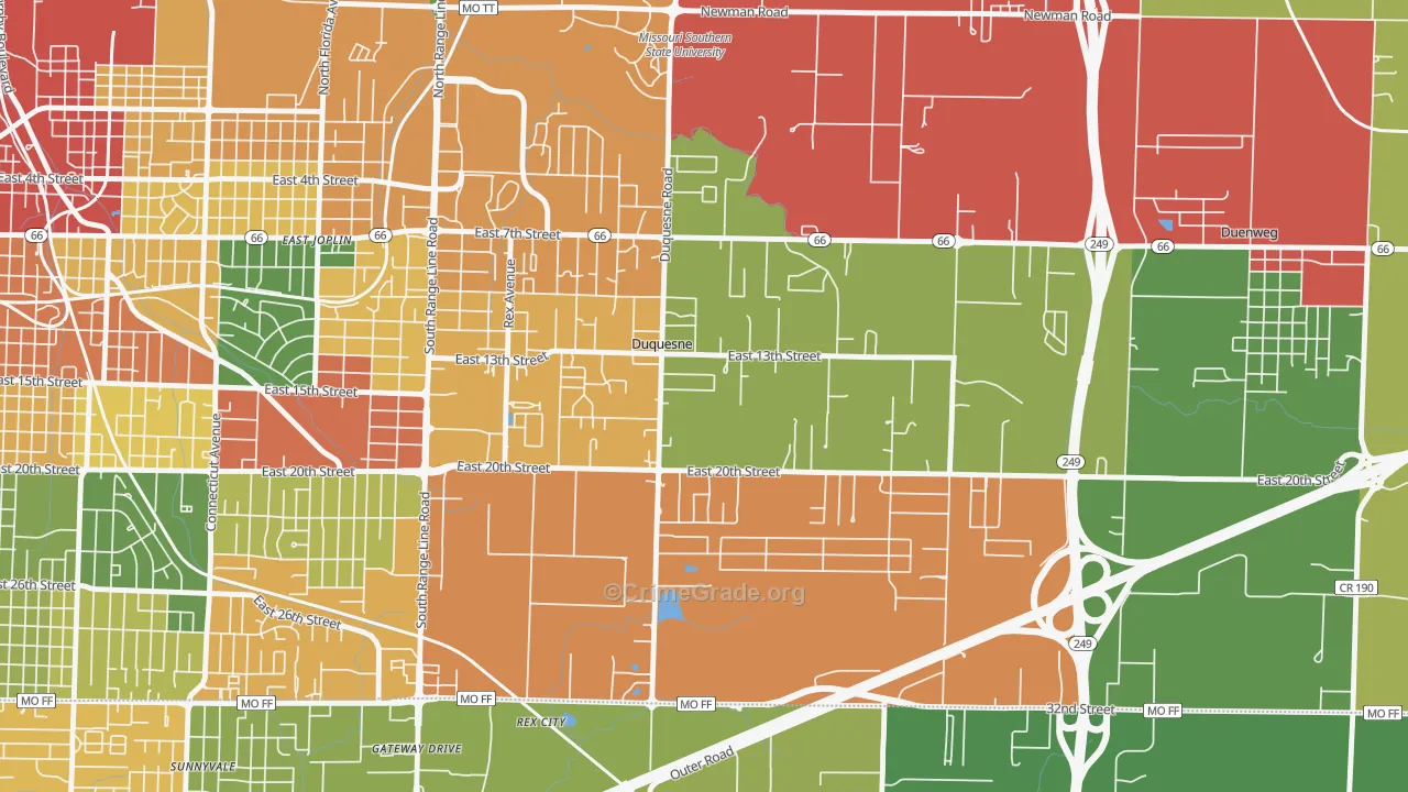 Duquesne, MO Map of Drug-Related Crime Rates
