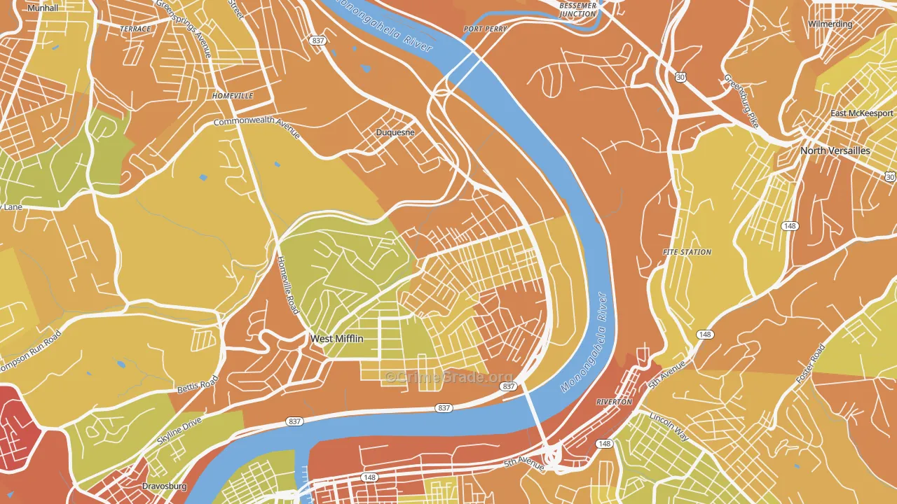 Duquesne, PA Map of Drug-Related Crime Rates