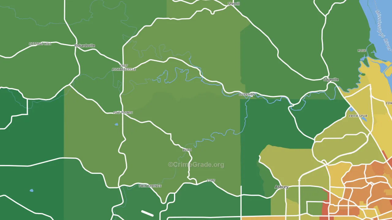 Durango, IA Map of Drug-Related Crime Rates