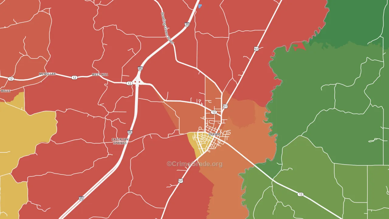 Durant, MS Map of Drug-Related Crime Rates