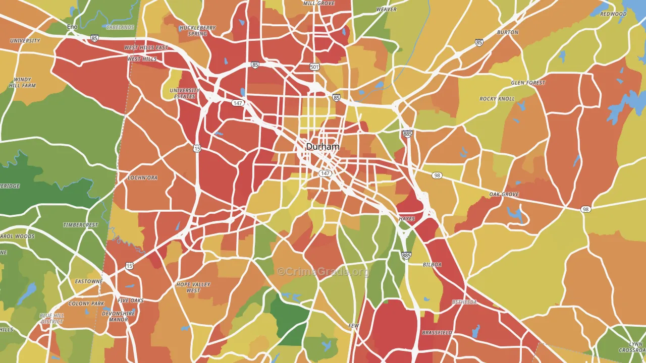 Durham County, NC Map of Drug-Related Crime Rates